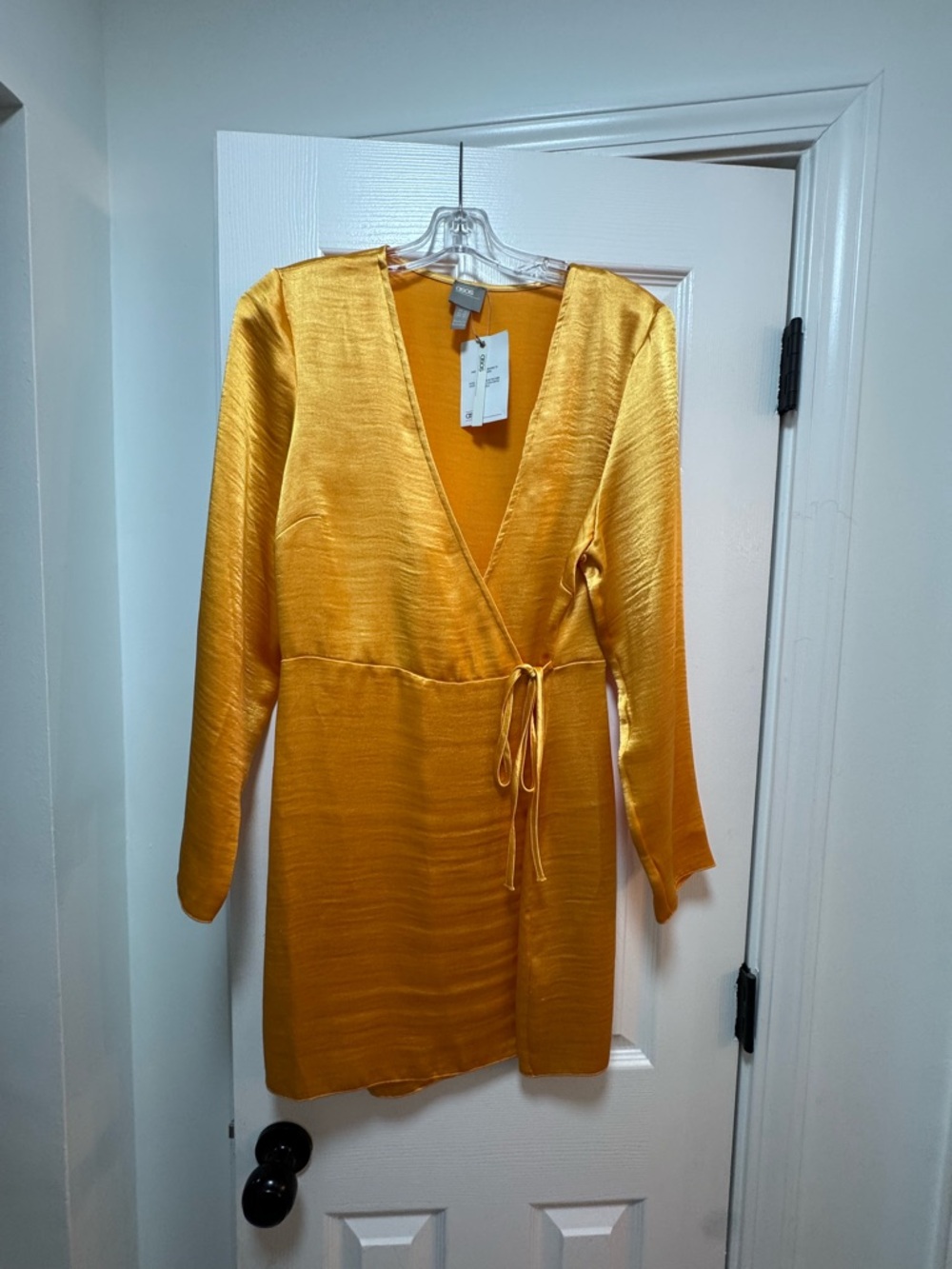 ASOS Gold Tone Wrap Dress long sleeve